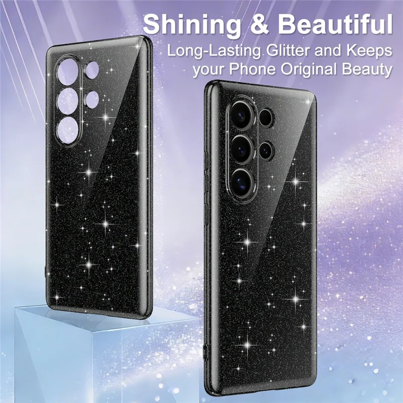 Cover magnetico per Samsung Galaxy S25 Ultra, custodia glitter TPU antiurto con laccetto - Nero