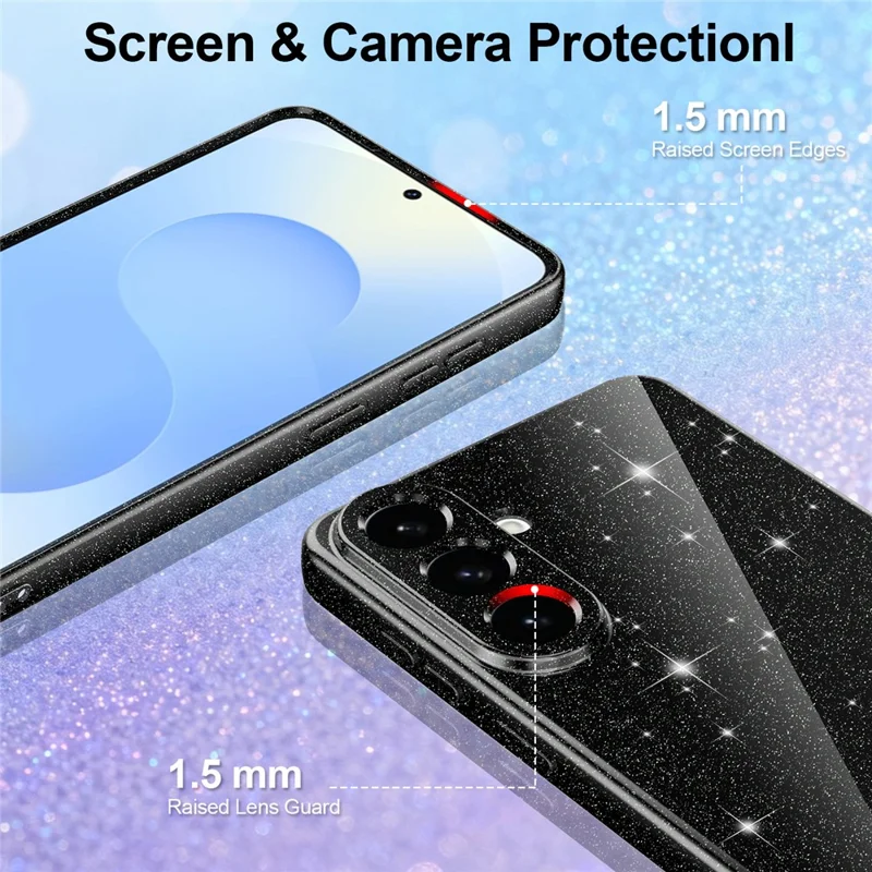 For Samsung Galaxy S26+ Magnetic Case Glitter TPU Shockproof Phone Cover with Lanyard - Black