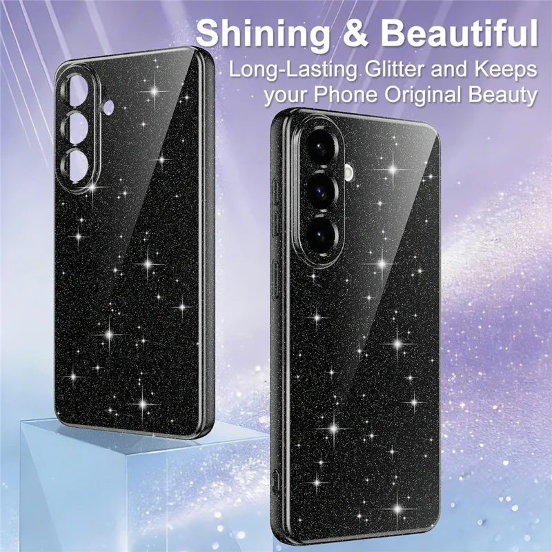 For Samsung Galaxy S26+ Magnetic Case Glitter TPU Shockproof Phone Cover with Lanyard - Black