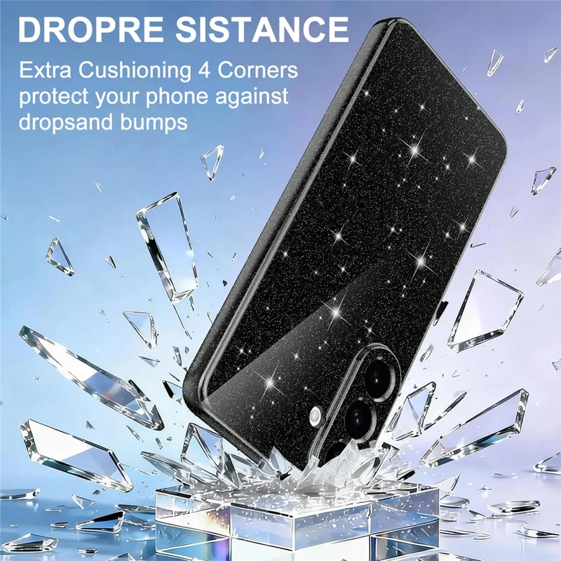 For Samsung Galaxy S26+ Magnetic Case Glitter TPU Shockproof Phone Cover with Lanyard - Black