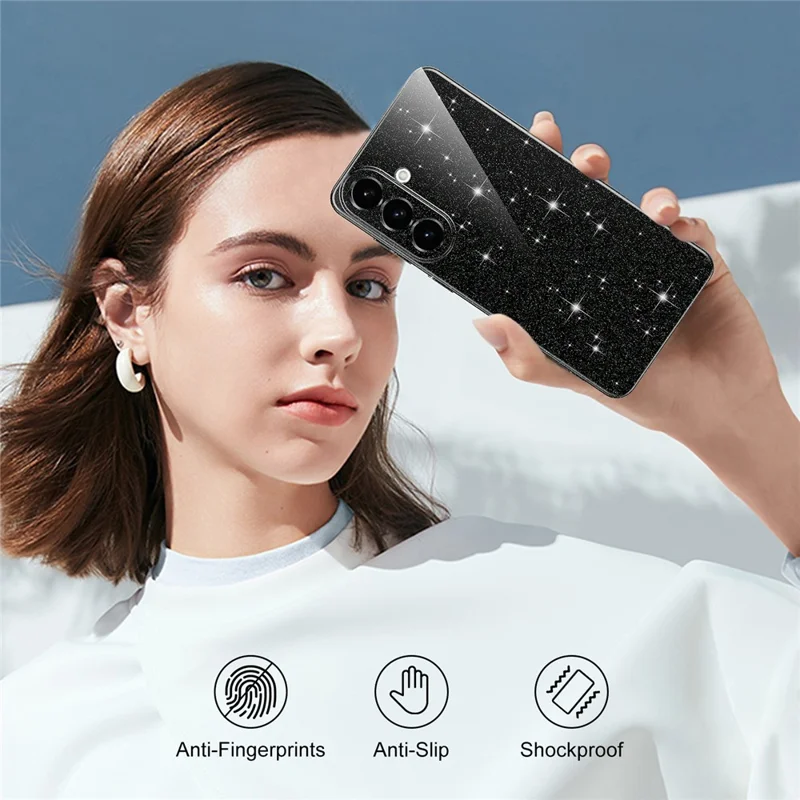 For Samsung Galaxy S26+ Magnetic Case Glitter TPU Shockproof Phone Cover with Lanyard - Black