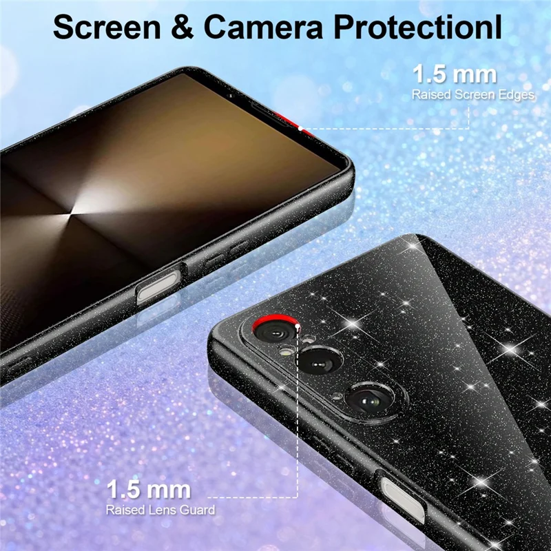 For Sony Xperia 1 VI Magnetic Case Glitter TPU Shockproof Phone Cover with Lanyard - Black