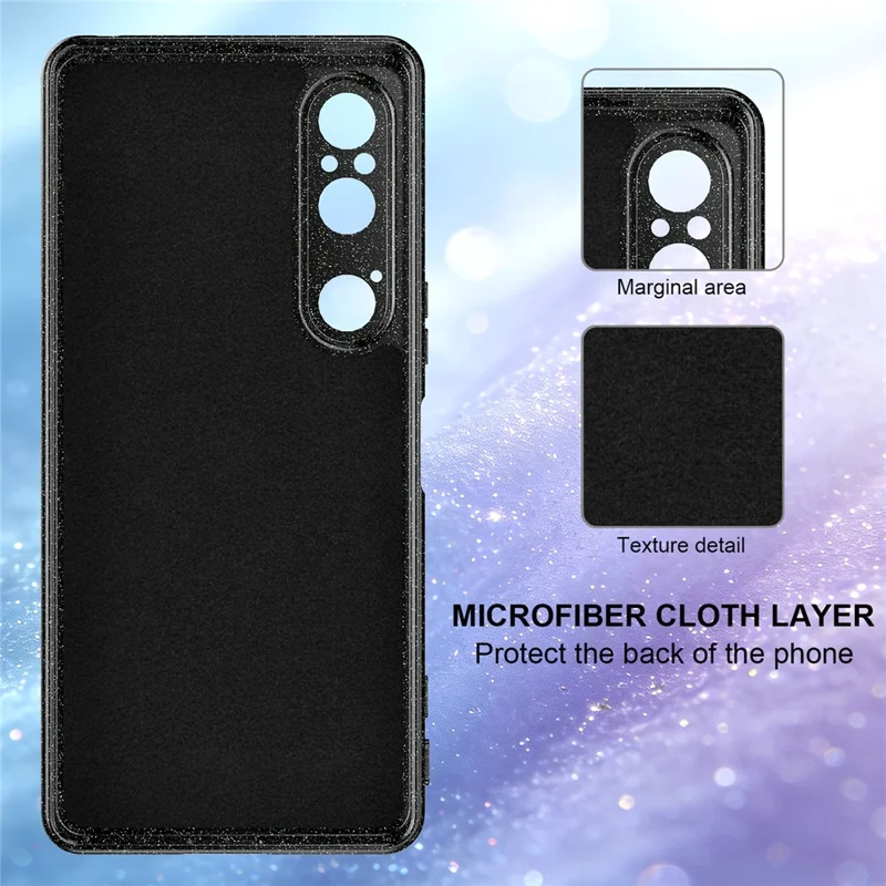 For Sony Xperia 1 VI Magnetic Case Glitter TPU Shockproof Phone Cover with Lanyard - Black