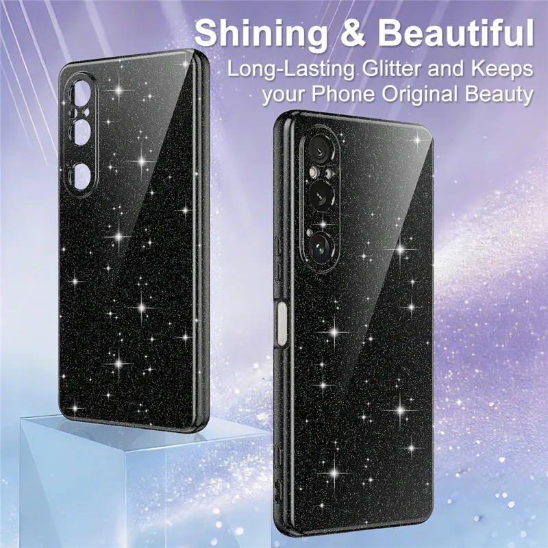 For Sony Xperia 1 VI Magnetic Case Glitter TPU Shockproof Phone Cover with Lanyard - Black