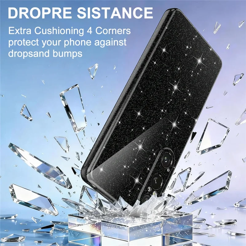 For Sony Xperia 1 VI Magnetic Case Glitter TPU Shockproof Phone Cover with Lanyard - Black