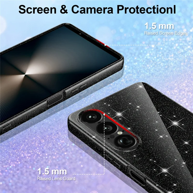 For Sony Xperia 1 VII Magnetic Case Glitter TPU Shockproof Phone Cover with Lanyard - Black