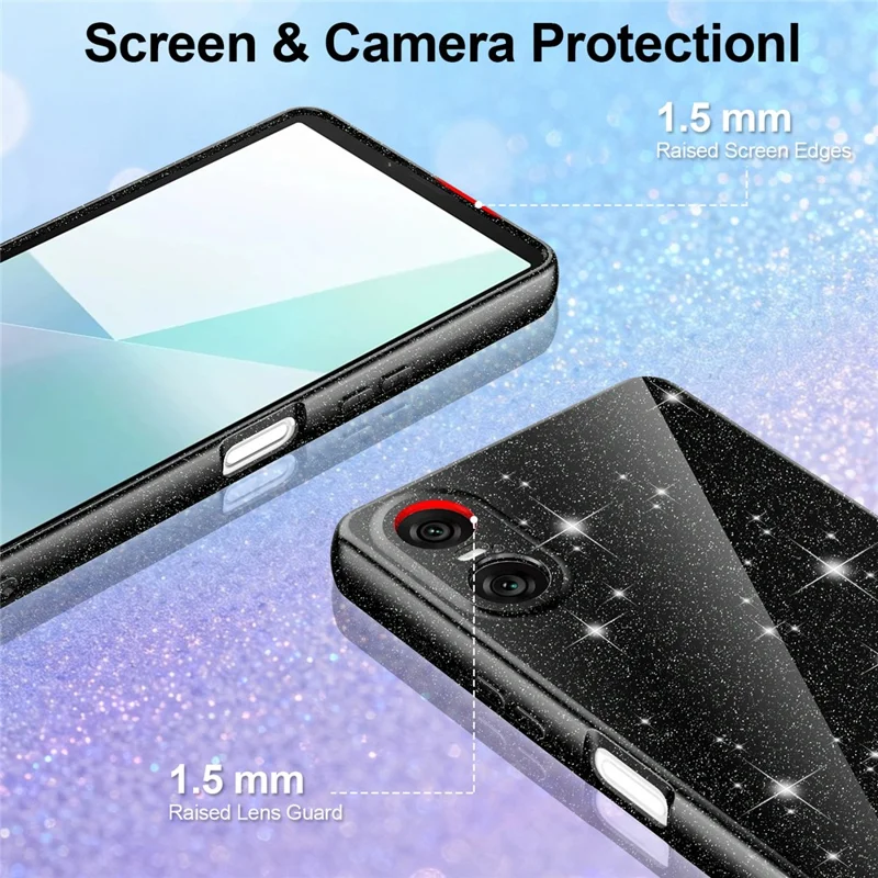 Für Sony Xperia 10 VI Magnetische Hülle Glitzer TPU Stoßfeste Handyhülle mit Handschlaufe - Schwarz