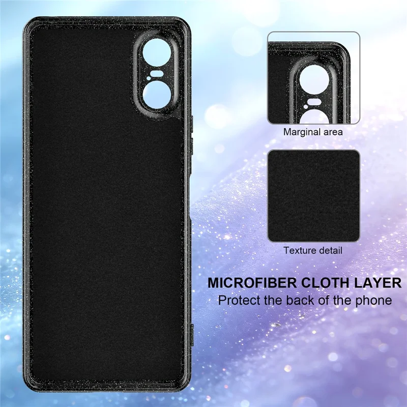 Für Sony Xperia 10 VI Magnetische Hülle Glitzer TPU Stoßfeste Handyhülle mit Handschlaufe - Schwarz