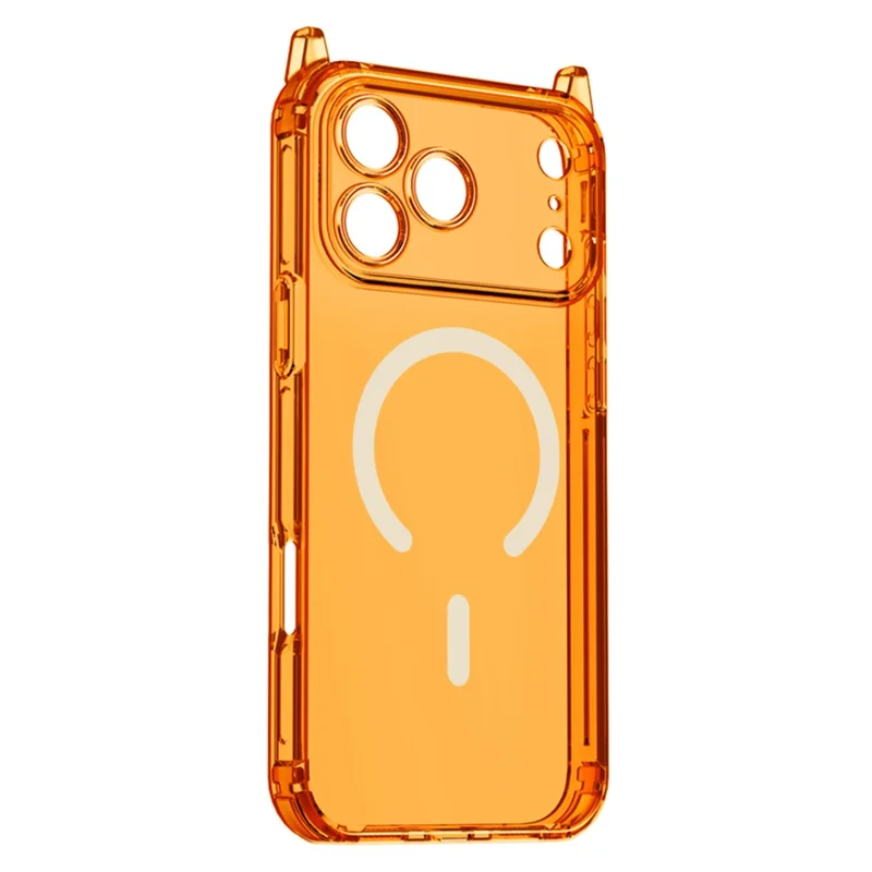 For iPhone 17 Pro Max Magnetic Case TPU Shockproof Clear Phone Cover with Removable Corner Pads Compatible with MagSafe - Transparent Orange