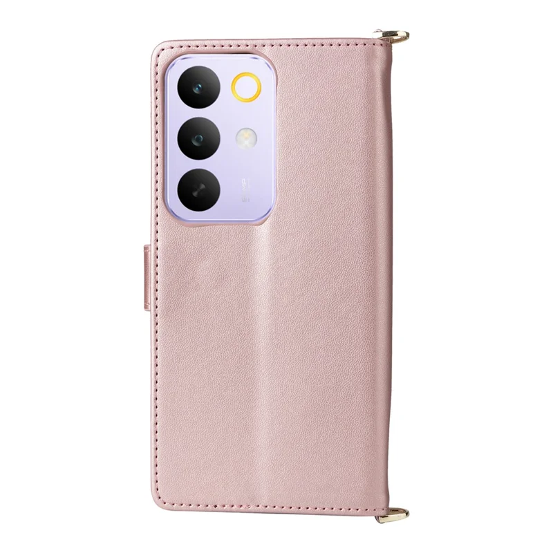 For Realme C85 Pro 4G Leather Case Stand Wallet Phone Cover with Shoulder  /  Wrist Strap - Pink