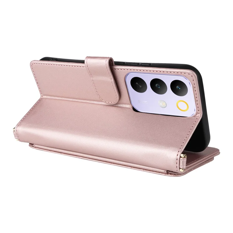 For Realme C85 Pro 4G Leather Case Stand Wallet Phone Cover with Shoulder  /  Wrist Strap - Pink