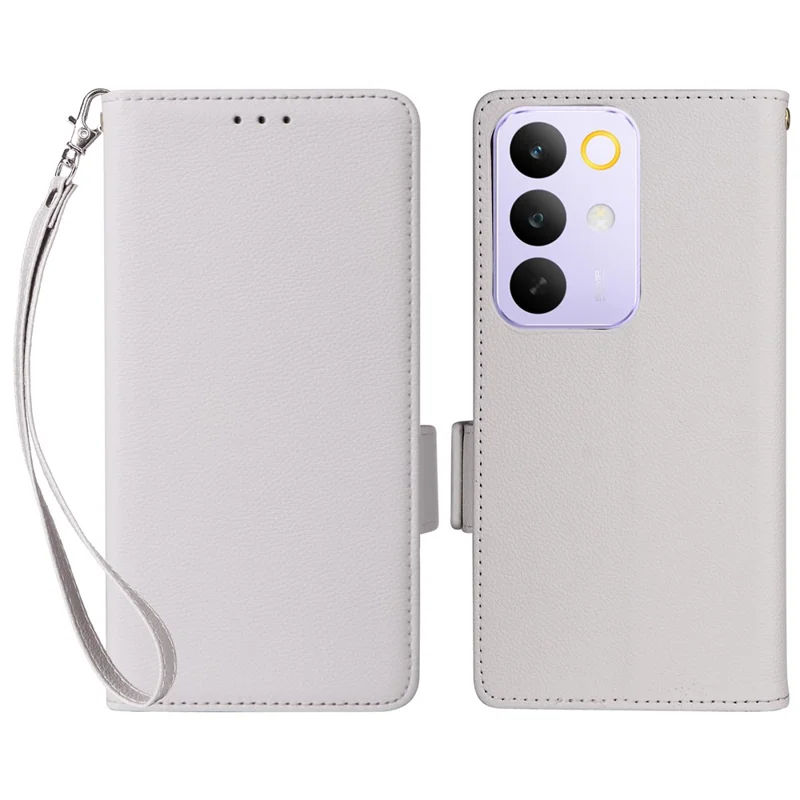 For Realme C85 Pro 4G Case Litchi Texture Wallet Leather Phone Cover with Wrist Strap - White