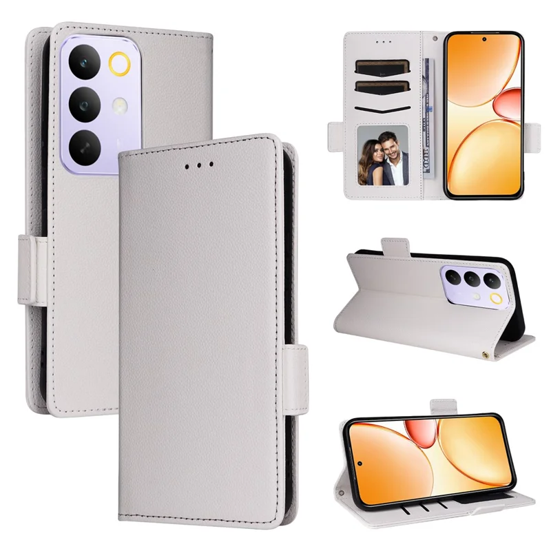 For Realme C85 Pro 4G Case Litchi Texture Wallet Leather Phone Cover with Wrist Strap - White