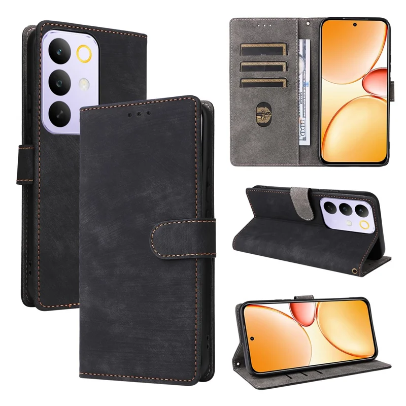 For Realme C85 Pro 4G Case Wallet RFID Blocking PU Leather Phone Cover Stand with Strap - Black