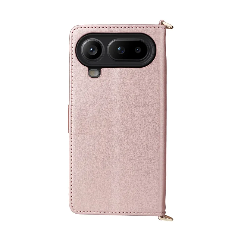 For Honor Magic8 Pro Air 5G Leather Case Stand Wallet Phone Cover with Shoulder  /  Wrist Strap - Pink