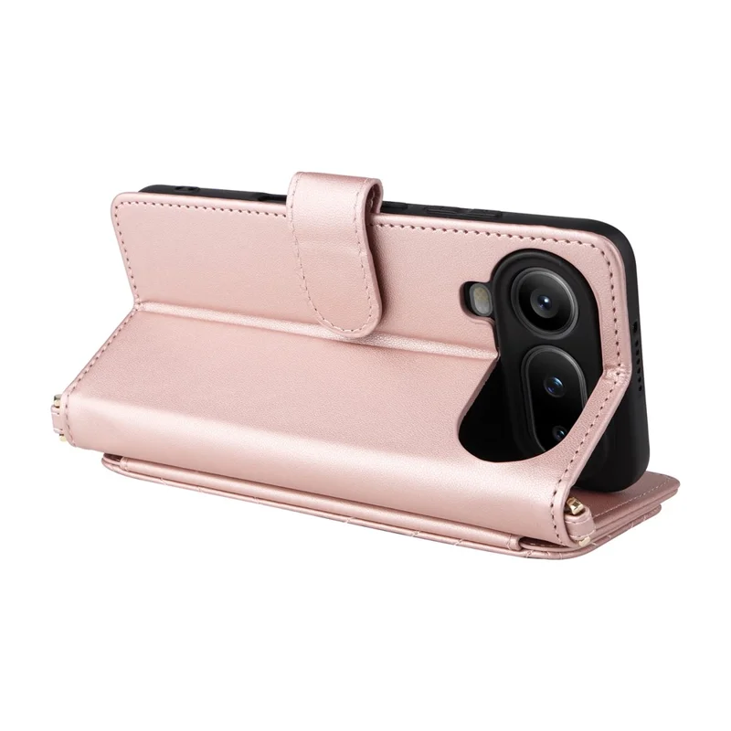 For Honor Magic8 Pro Air 5G Leather Case Stand Wallet Phone Cover with Shoulder  /  Wrist Strap - Pink