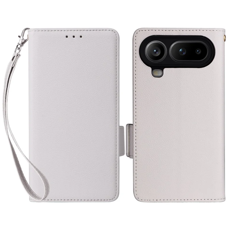 For Honor Magic8 Pro Air 5G Case Litchi Texture Wallet Leather Phone Cover with Wrist Strap - White