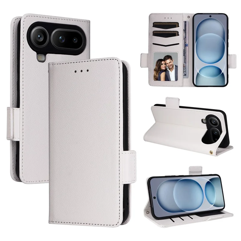 For Honor Magic8 Pro Air 5G Case Litchi Texture Wallet Leather Phone Cover with Wrist Strap - White