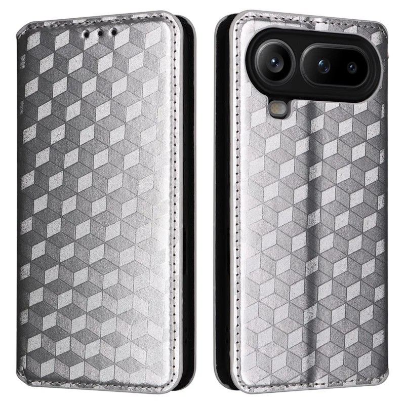 For Honor Magic8 Pro Air 5G Case Wallet Rhombus Imprinted PU Leather Phone Cover - Silver