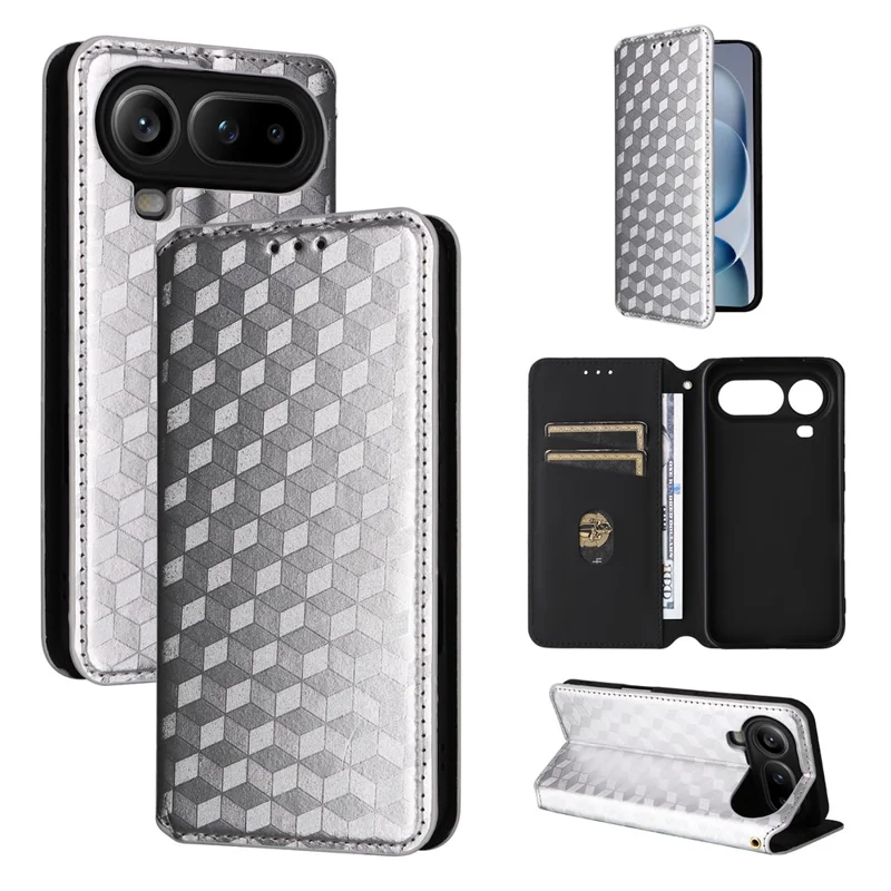 For Honor Magic8 Pro Air 5G Case Wallet Rhombus Imprinted PU Leather Phone Cover - Silver