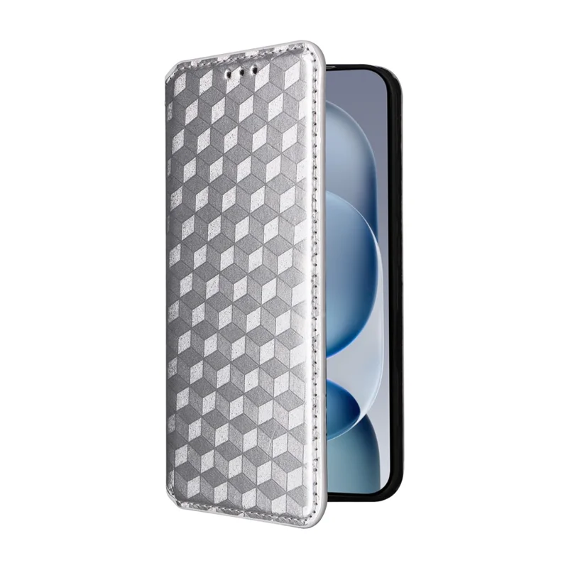 For Honor Magic8 Pro Air 5G Case Wallet Rhombus Imprinted PU Leather Phone Cover - Silver