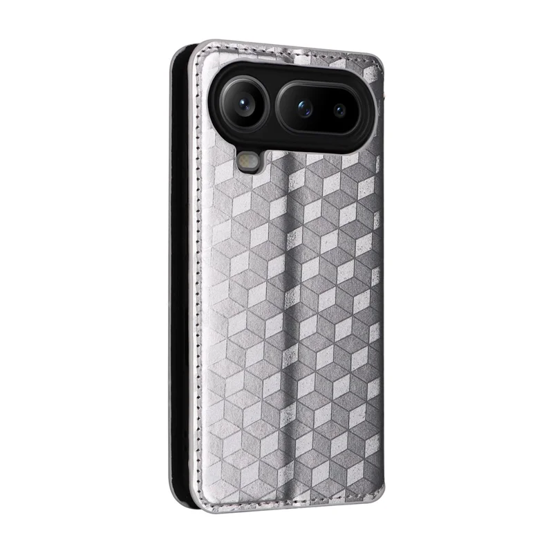 For Honor Magic8 Pro Air 5G Case Wallet Rhombus Imprinted PU Leather Phone Cover - Silver