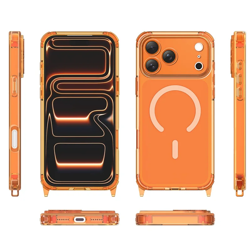 Etui magnetyczne do iPhone 17 Pro, przezroczysta obudowa TPU odporna na wstrząsy z wymiennymi nakładkami kątowymi, kompatybilne z MagSafe - przezroczyste pomarańczowe