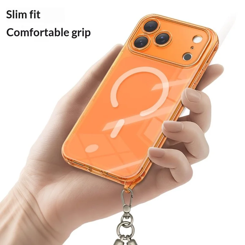 Etui magnetyczne do iPhone 17 Pro, przezroczysta obudowa TPU odporna na wstrząsy z wymiennymi nakładkami kątowymi, kompatybilne z MagSafe - przezroczyste pomarańczowe