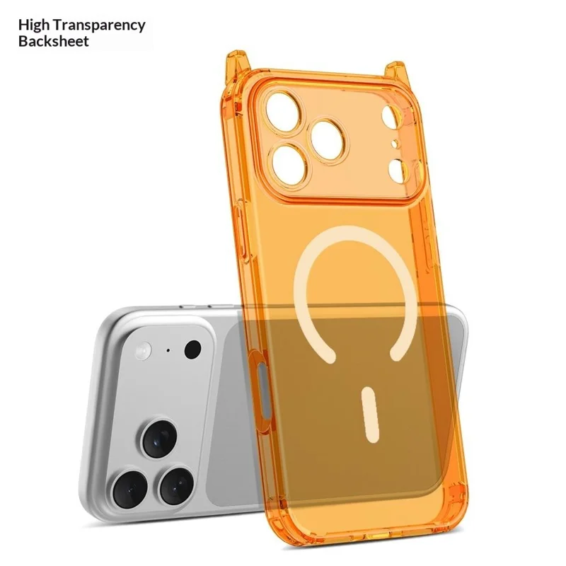 Etui magnetyczne do iPhone 17 Pro, przezroczysta obudowa TPU odporna na wstrząsy z wymiennymi nakładkami kątowymi, kompatybilne z MagSafe - przezroczyste pomarańczowe