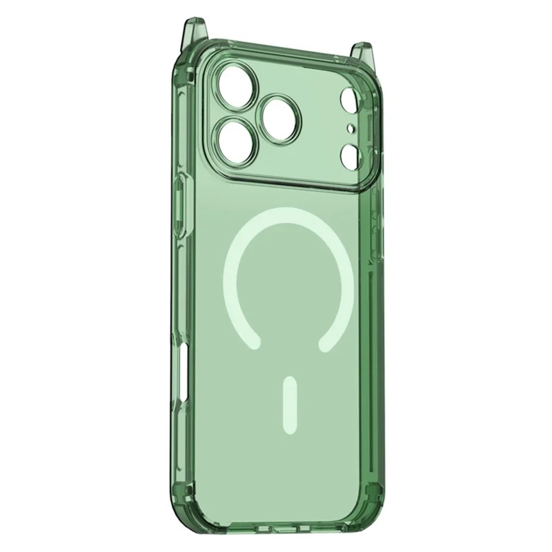For iPhone 17 Pro Magnetic Case TPU Shockproof Clear Phone Cover with Removable Corner Pads Compatible with MagSafe - Transparent Green