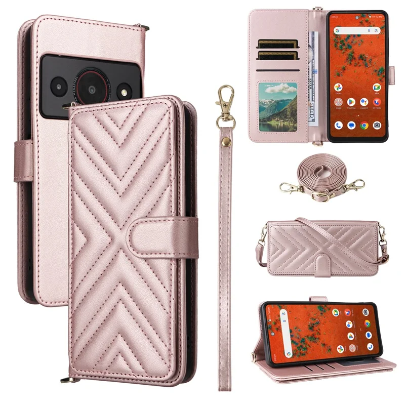 For ZTE Blade A75 Pro 5G / Telstra T-Elite 5G Leather Case Stand Wallet Phone Cover with Shoulder  /  Wrist Strap - Pink