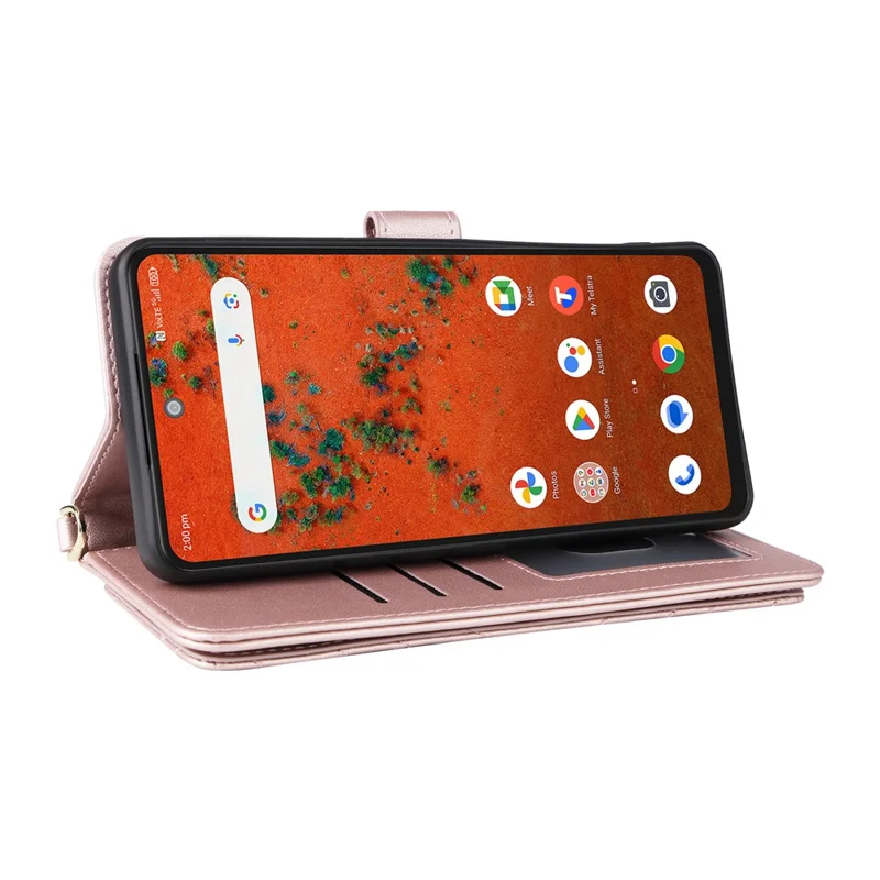 For ZTE Blade A75 Pro 5G / Telstra T-Elite 5G Leather Case Stand Wallet Phone Cover with Shoulder  /  Wrist Strap - Pink