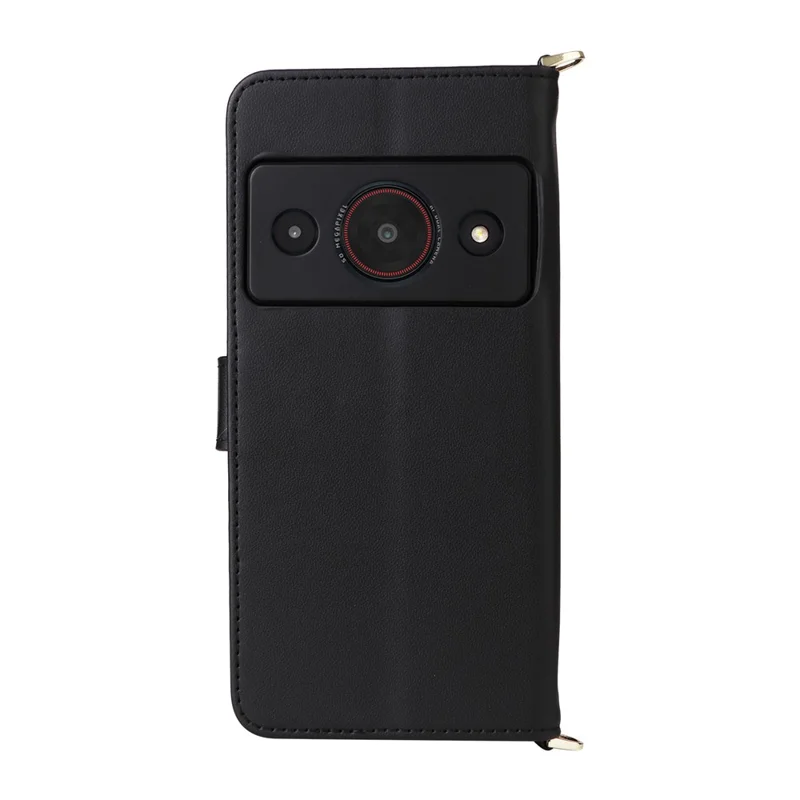 For ZTE Blade A75 Pro 5G / Telstra T-Elite 5G Leather Case Stand Wallet Phone Cover with Shoulder  /  Wrist Strap - Black