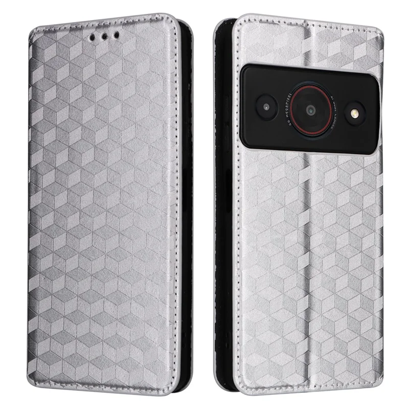 For ZTE Blade A75 Pro 5G / Telstra T-Elite 5G Case Wallet Rhombus Imprinted PU Leather Phone Cover - Silver