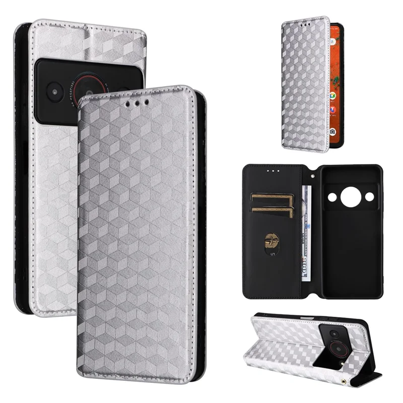 For ZTE Blade A75 Pro 5G / Telstra T-Elite 5G Case Wallet Rhombus Imprinted PU Leather Phone Cover - Silver