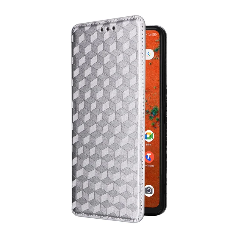 For ZTE Blade A75 Pro 5G / Telstra T-Elite 5G Case Wallet Rhombus Imprinted PU Leather Phone Cover - Silver