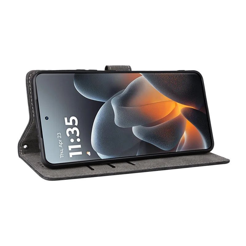 For Motorola Signature 5G / Moto X70 Air Pro 5G Case Wallet RFID Blocking PU Leather Phone Cover Stand with Strap - Black