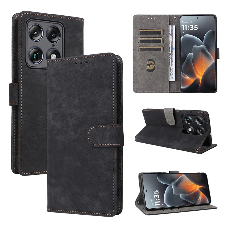 For Motorola Signature 5G / Moto X70 Air Pro 5G Case Wallet RFID Blocking PU Leather Phone Cover Stand with Strap - Black
