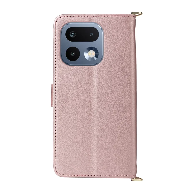 For Realme 16 Pro 5G Leather Case Stand Wallet Phone Cover with Shoulder / Wrist Strap - Pink