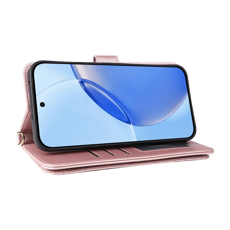 For Realme 16 Pro 5G Leather Case Stand Wallet Phone Cover with Shoulder / Wrist Strap - Pink