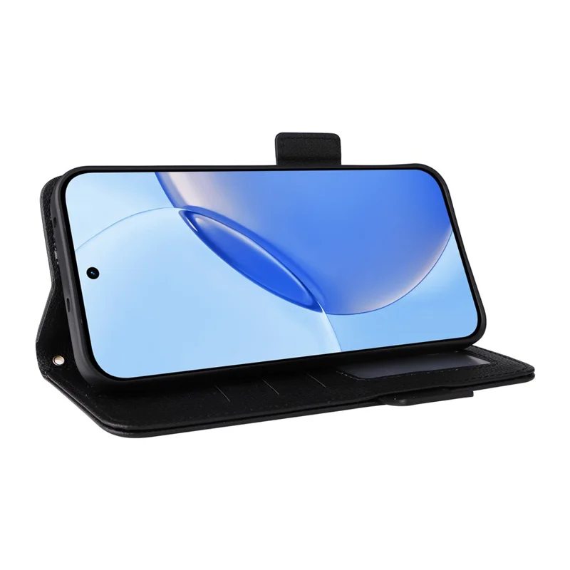 For Realme 16 Pro 5G Case Litchi Texture Wallet Leather Phone Cover with Wrist Strap - Black