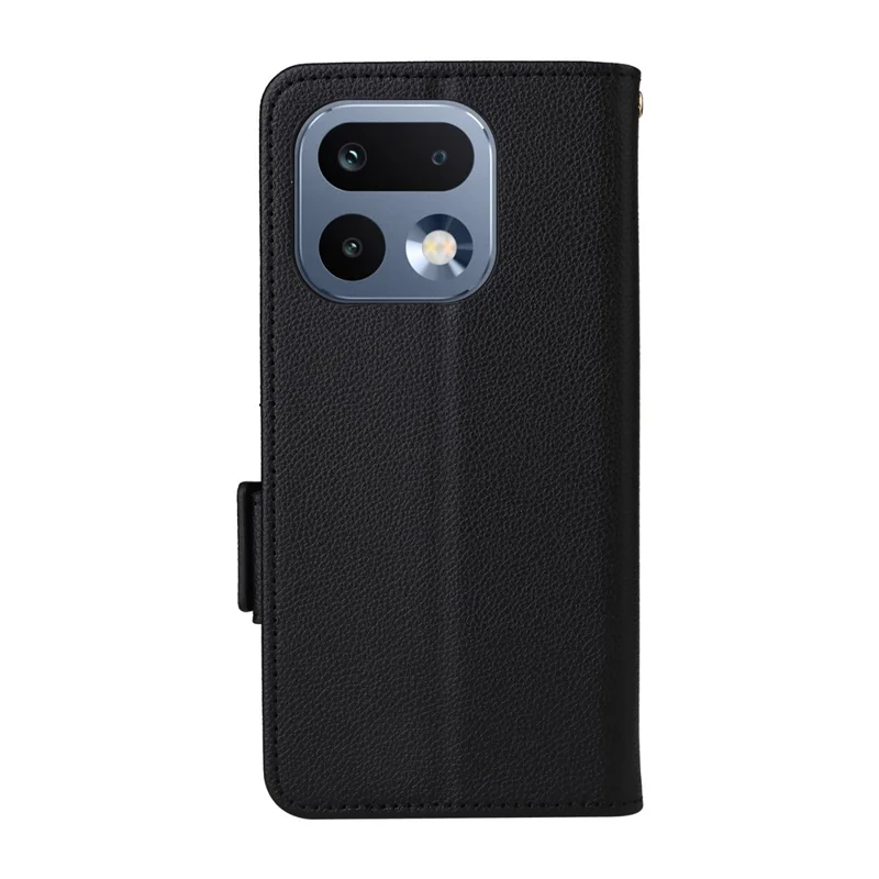For Realme 16 Pro 5G Case Litchi Texture Wallet Leather Phone Cover with Wrist Strap - Black