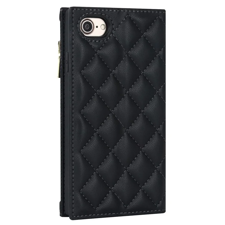 Для Iphone 7 / 8 4,7 Дюйма / SE (2020) / SE (2022) Rombus Imprinted Phone Stand Case PU - Черный