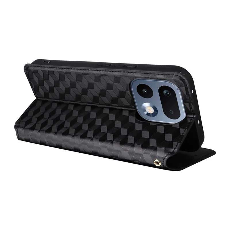 For Realme 16 Pro 5G Case Wallet Rhombus Imprinted PU Leather Phone Cover - Black