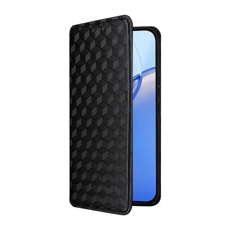 For Realme 16 Pro 5G Case Wallet Rhombus Imprinted PU Leather Phone Cover - Black