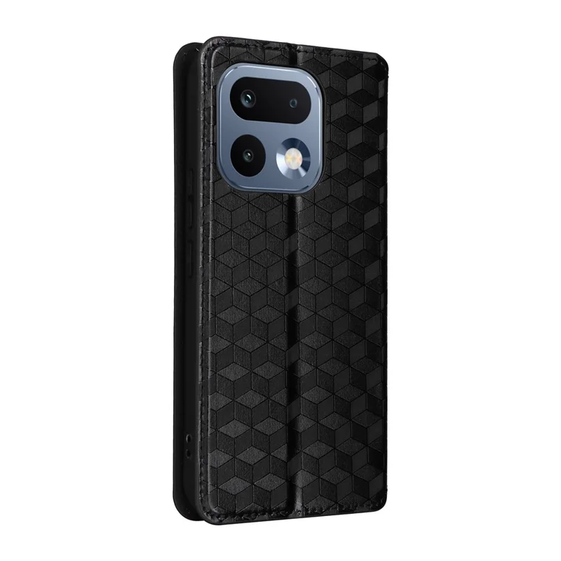 Capa Carteira para Realme 16 Pro+ 5G, Capa de Proteção em Pele PU com Impressão de Losango - Preto