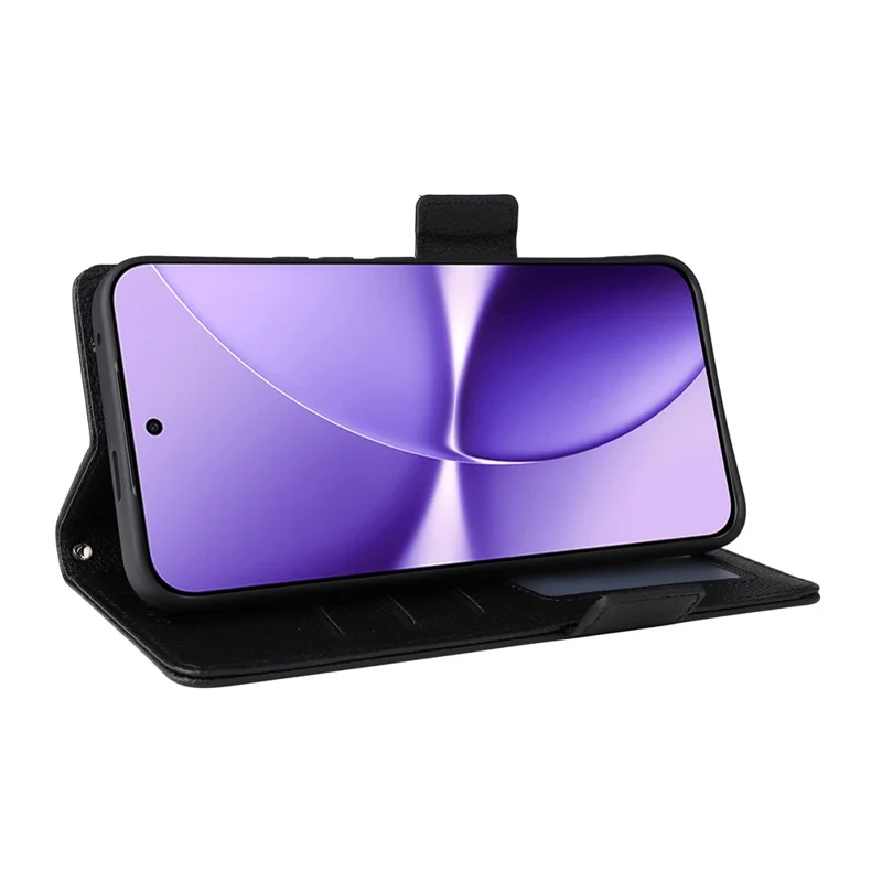 Funda de cuero con textura de lichi para teléfono móvil Xiaomi Poco X8 Pro Max 5G / Redmi Turbo 5 Max 5G, con función de billetera y correa para la muñeca - Negro