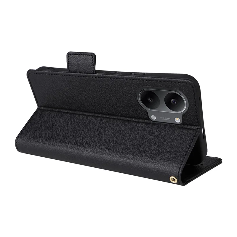 Funda de cuero con textura de lichi para teléfono móvil Xiaomi Poco X8 Pro Max 5G / Redmi Turbo 5 Max 5G, con función de billetera y correa para la muñeca - Negro