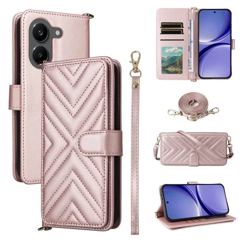 Custodia in Pelle per Xiaomi Poco X8 Pro 5G / Redmi Turbo 5 5G, Cover con Supporto, Portafoglio e Tracolla / Cinturino da Polso - Rosa
