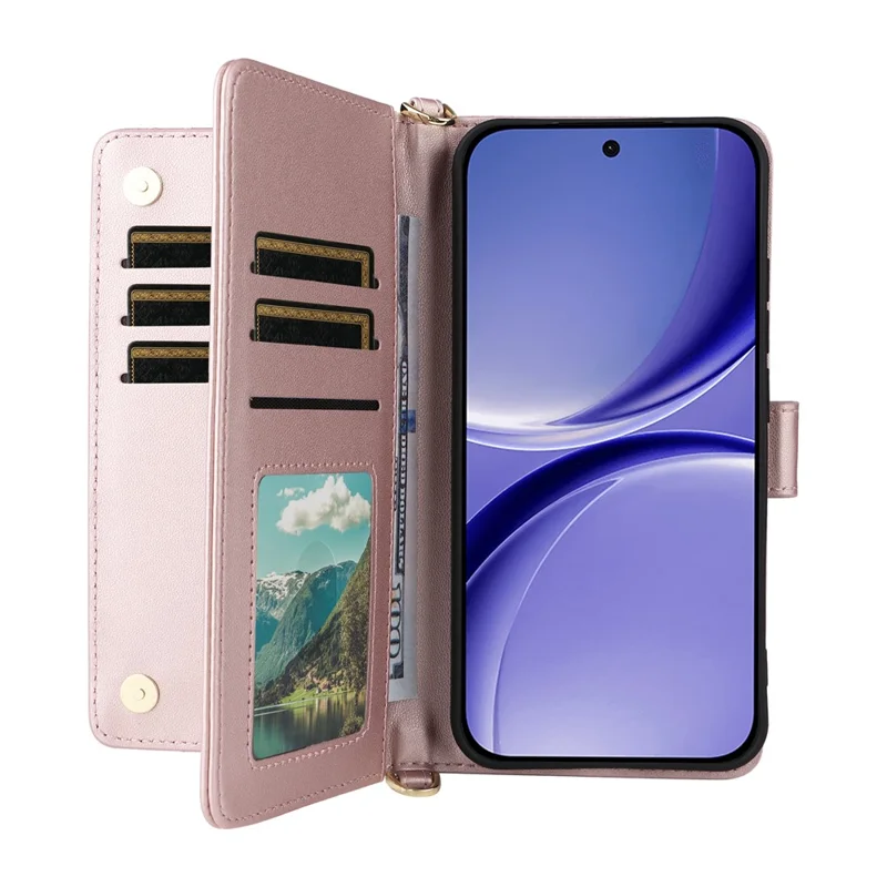 Custodia in Pelle per Xiaomi Poco X8 Pro 5G / Redmi Turbo 5 5G, Cover con Supporto, Portafoglio e Tracolla / Cinturino da Polso - Rosa